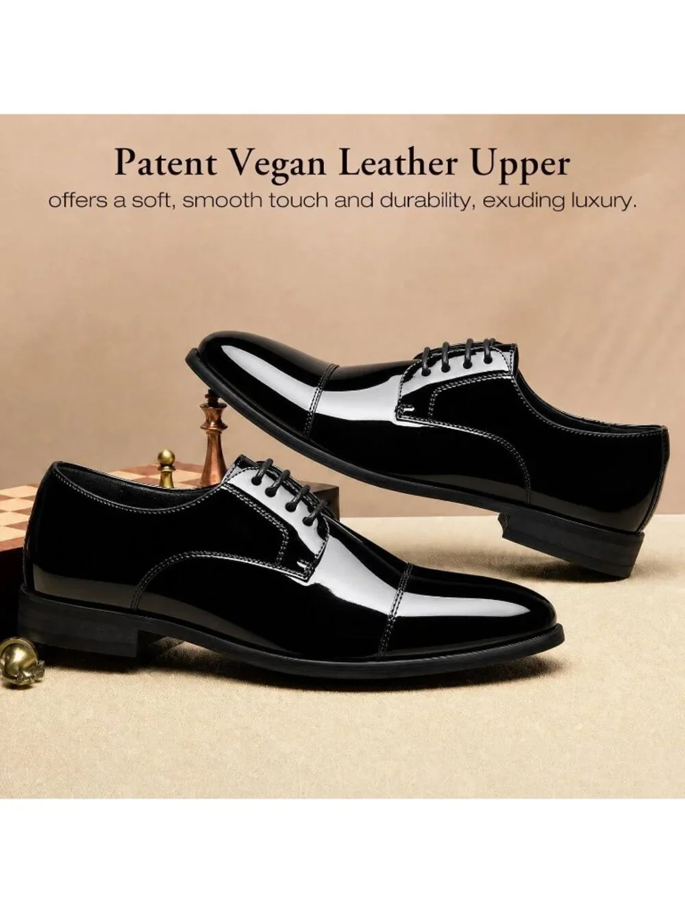 Men Black Patent Leather Shiny Cap Toe Formal Wedding Derby Oxford Tuxedo Shoes
